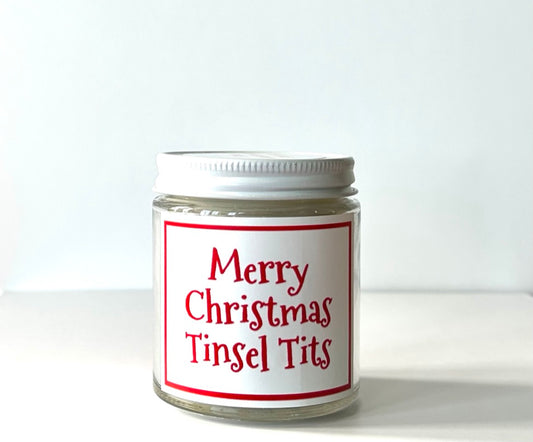 Merry Christmas Tinsel Tits Candle